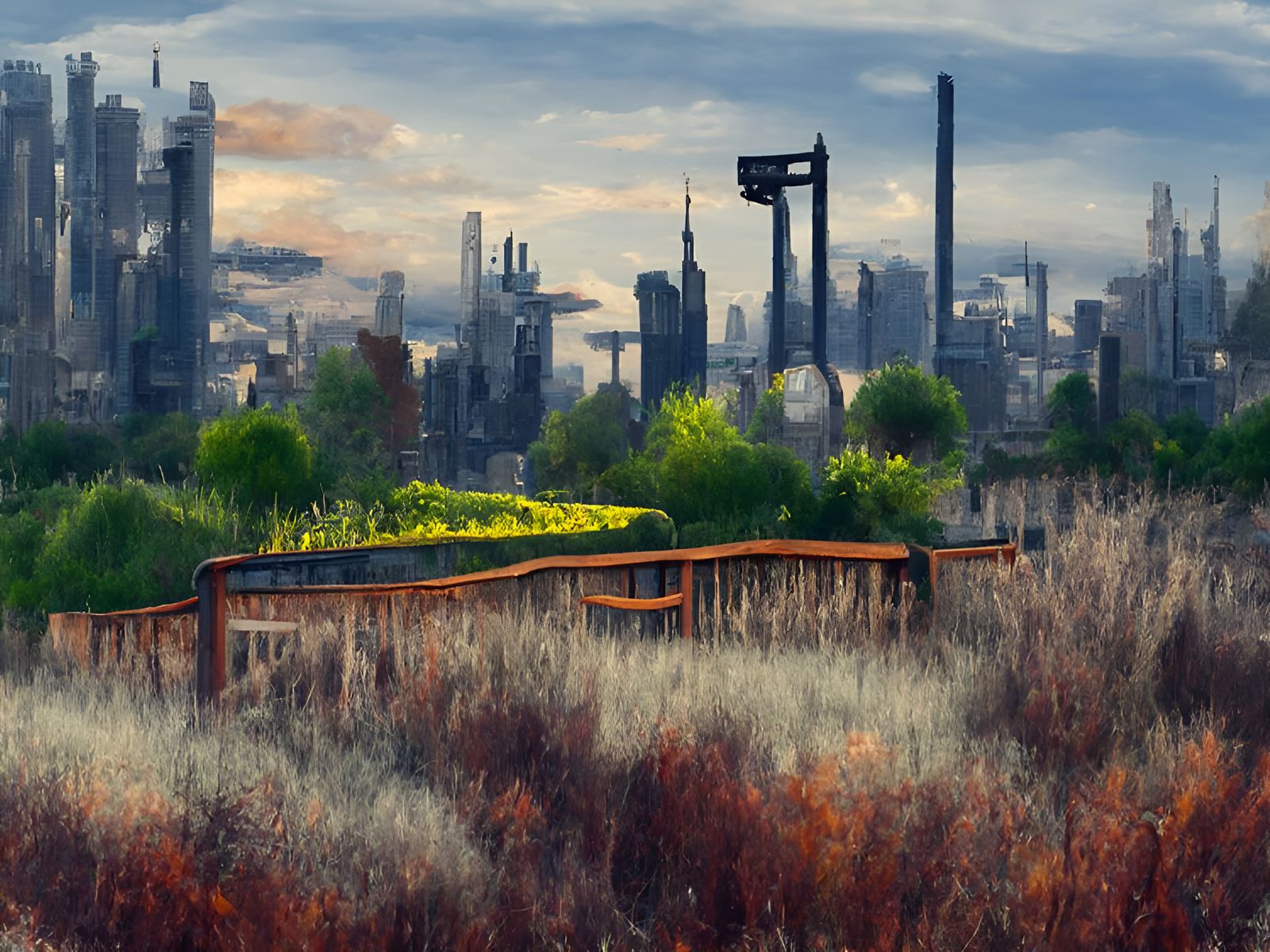 Ethereal Industrial Dreamscape in Art Nouveau Style