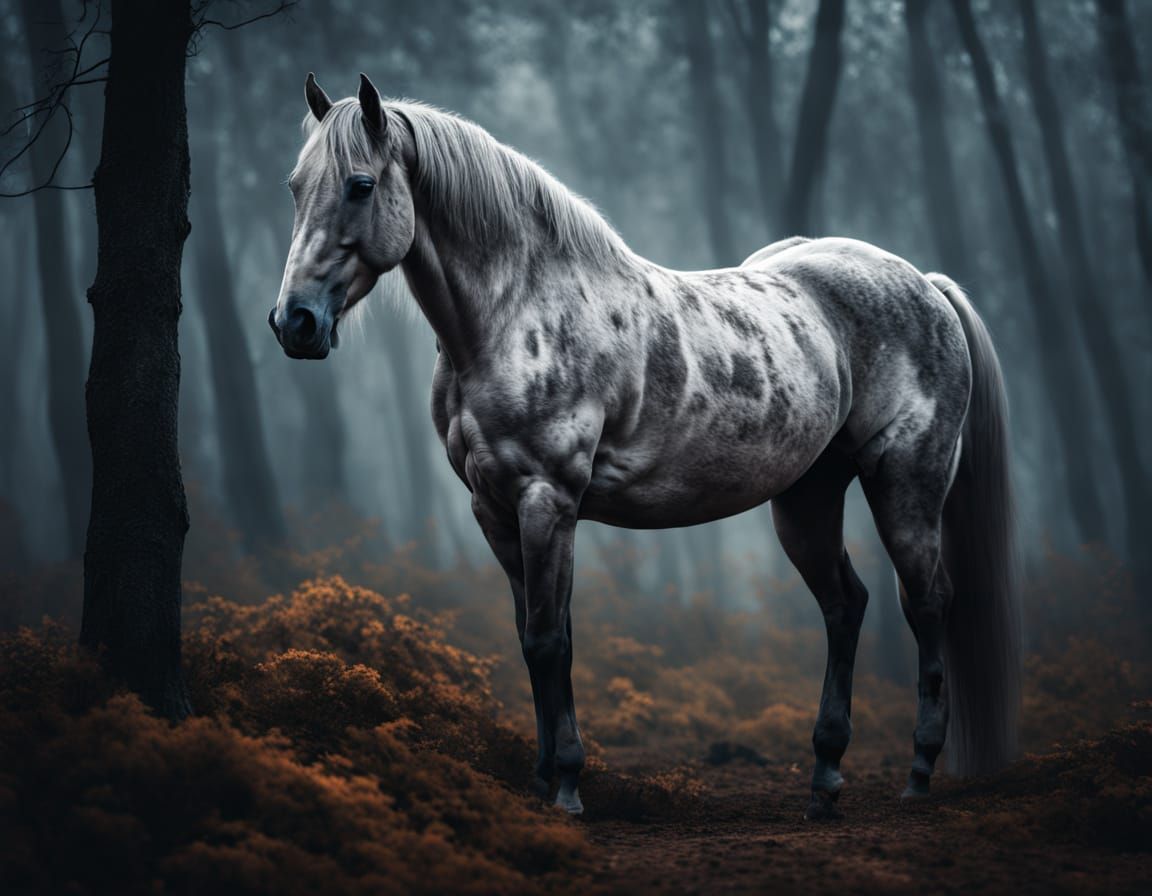 Majestic Gingham Horse in Moonlit Forest