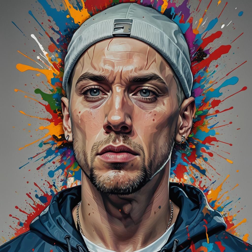Eminem Hyperrealistic Portrait in Splash Art Style