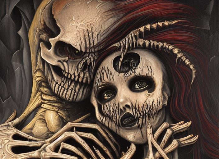 Ethereal Lovers in a Haunting Embrace, in a Dark, Textured O...