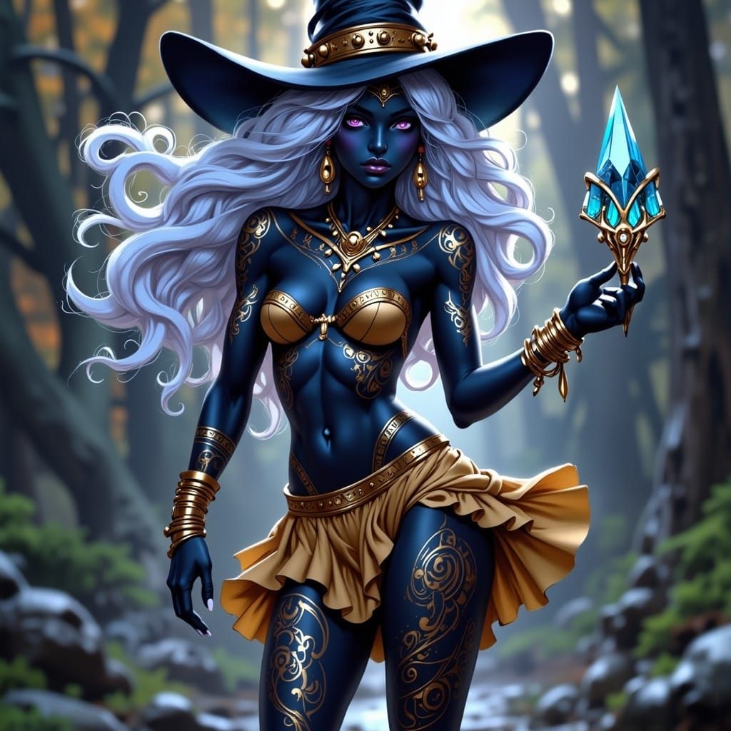 Sensual Dark Witch with Vibrant Magical Aura