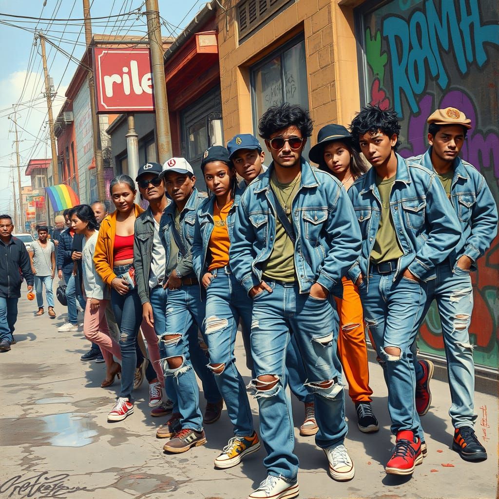 Gritty Urban Street Scene with Graffiti Art