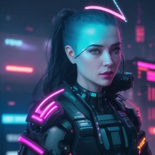 Cyberpunk Biopunk Goddess in Gritty Neon Cityscape