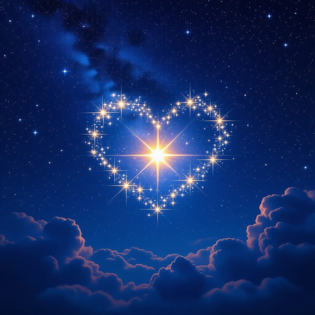 Radiant Star Heart in Vivid Night Sky Digital Painting