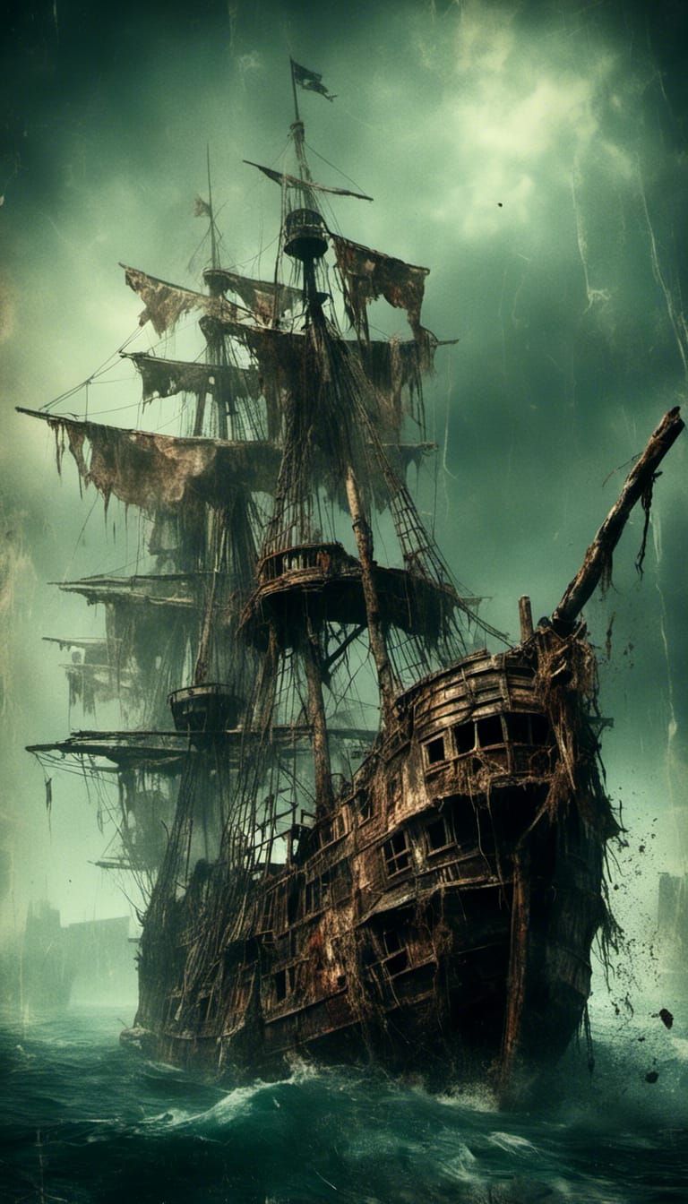 Macabre Pirate Galleon on the Open Sea