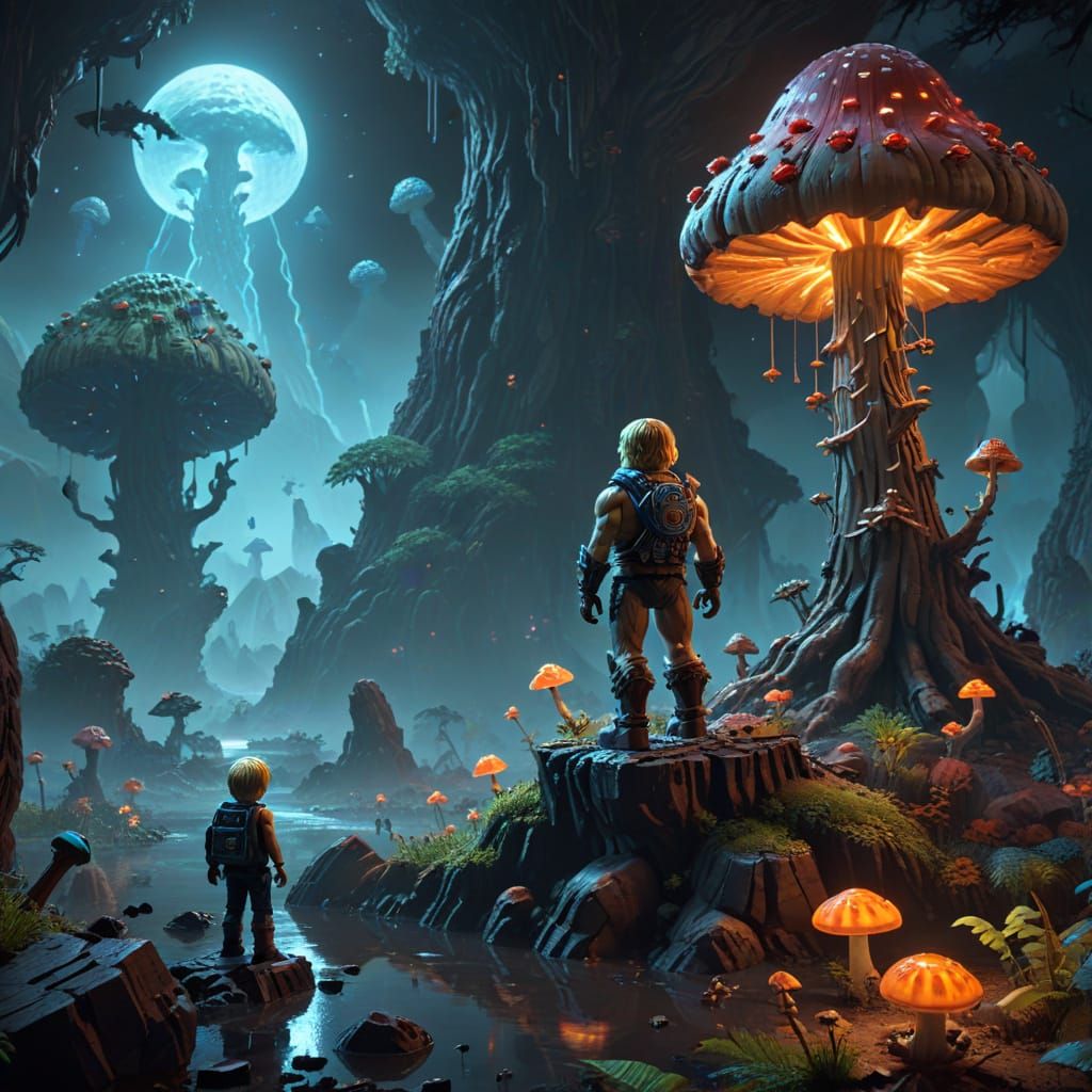 He Man Lego on Alien Planet with Giant Mushroom Forest