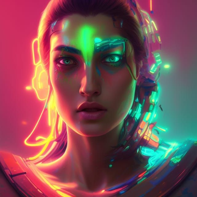 Ethereal Cyberpunk Warrior Goddess
