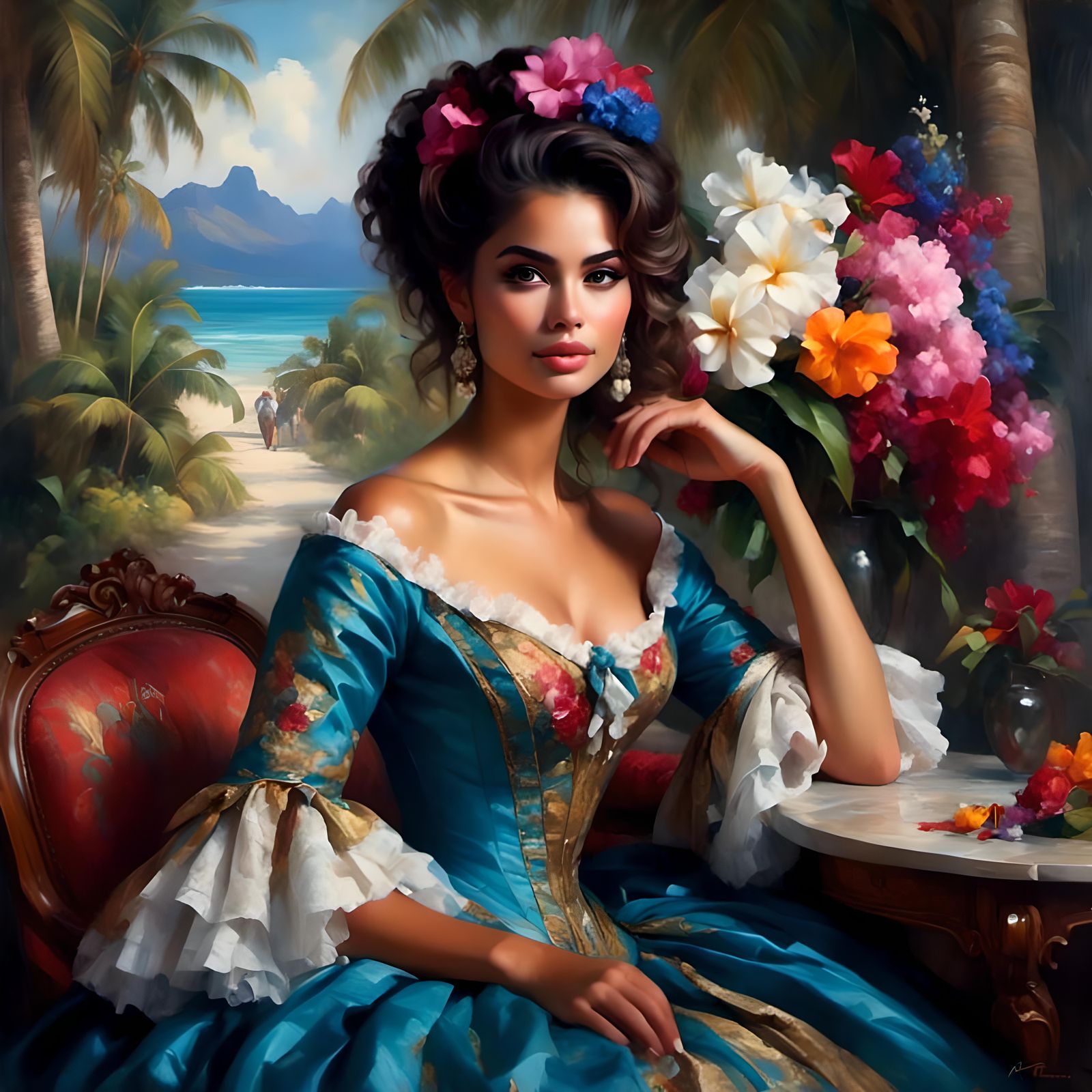 Elegant Tahitian Beauty in Rococo Style