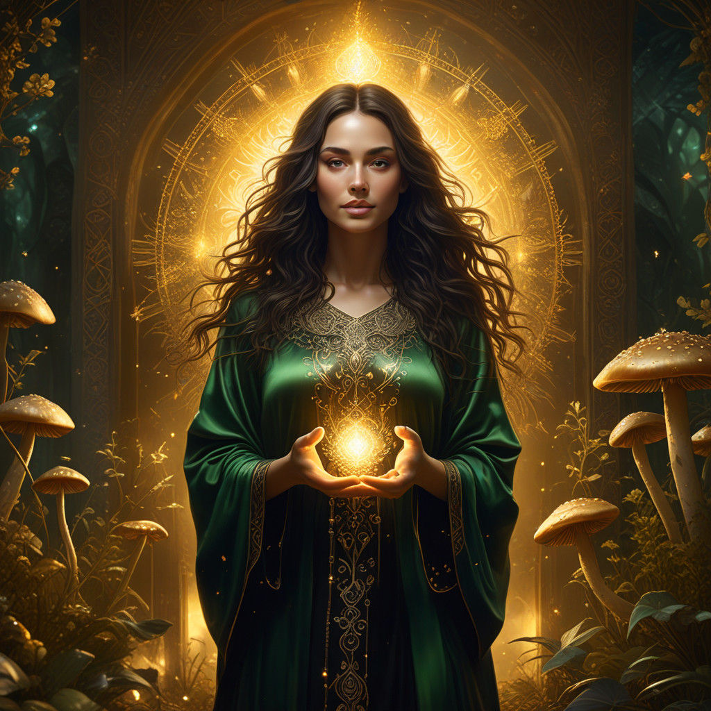 Enchanted Sorceress Amidst Celestial Whispers