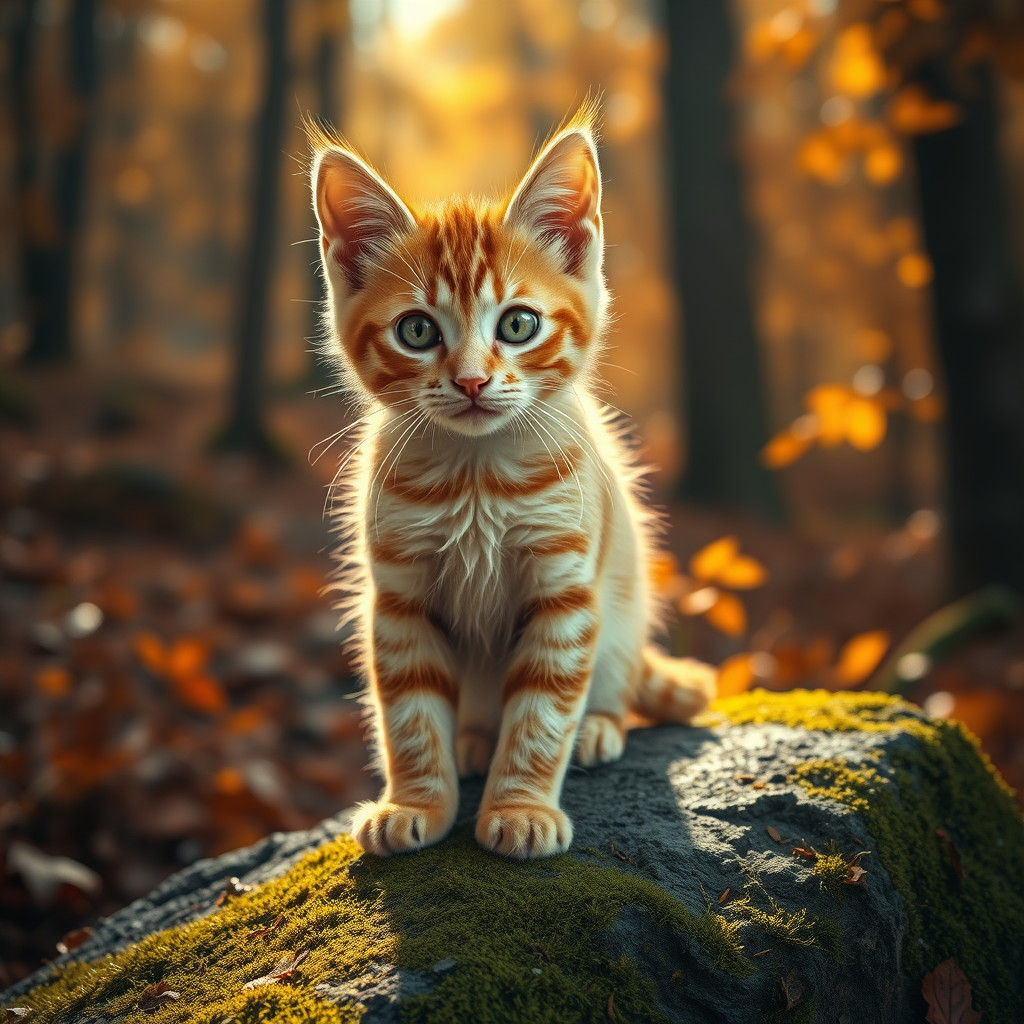 Majestic Orange Tabby Kitten in Autumn Forest