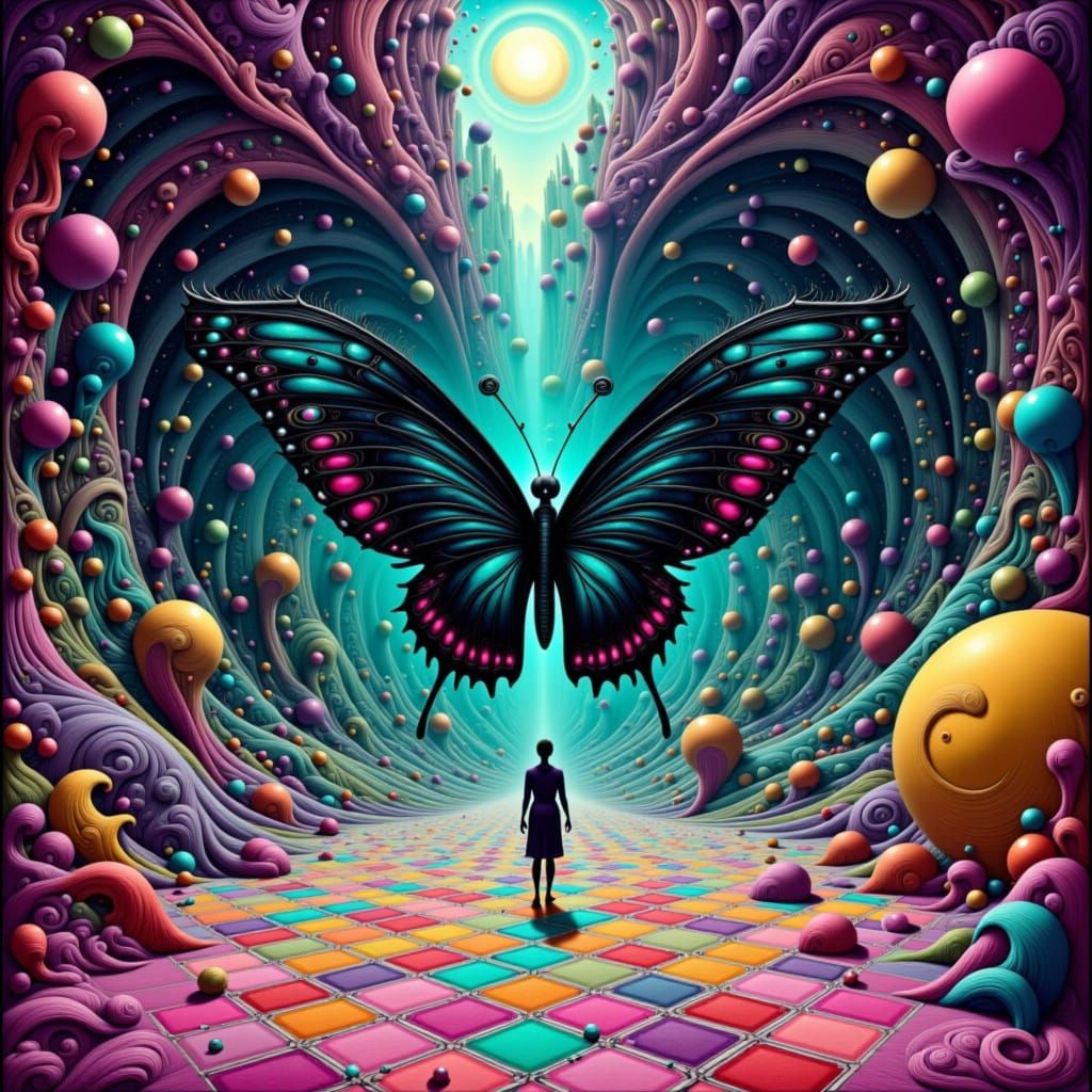 Surreal Butterfly Emerges into Geometric Vortex