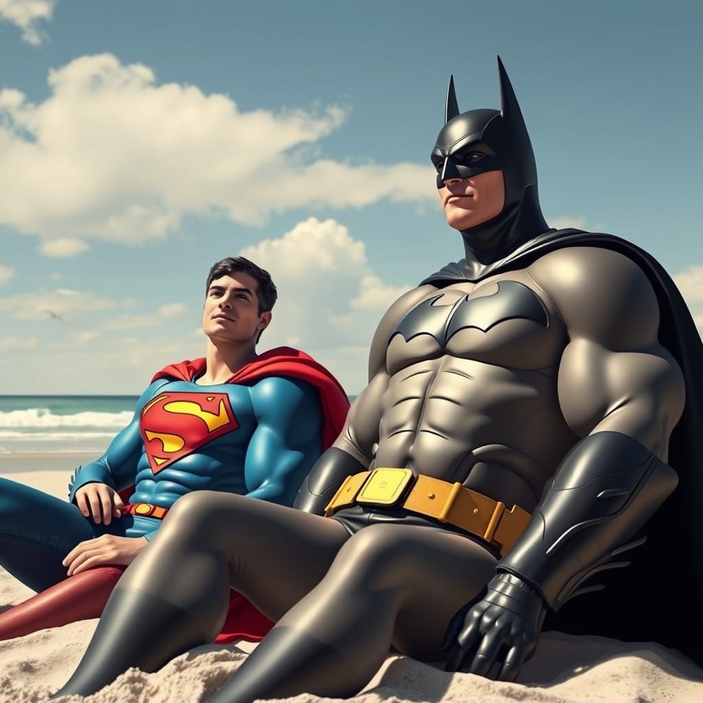 Superman and Batman Relaxing at the Beach