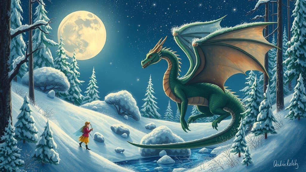 Winter Wonderland Scene in Whimsical Style