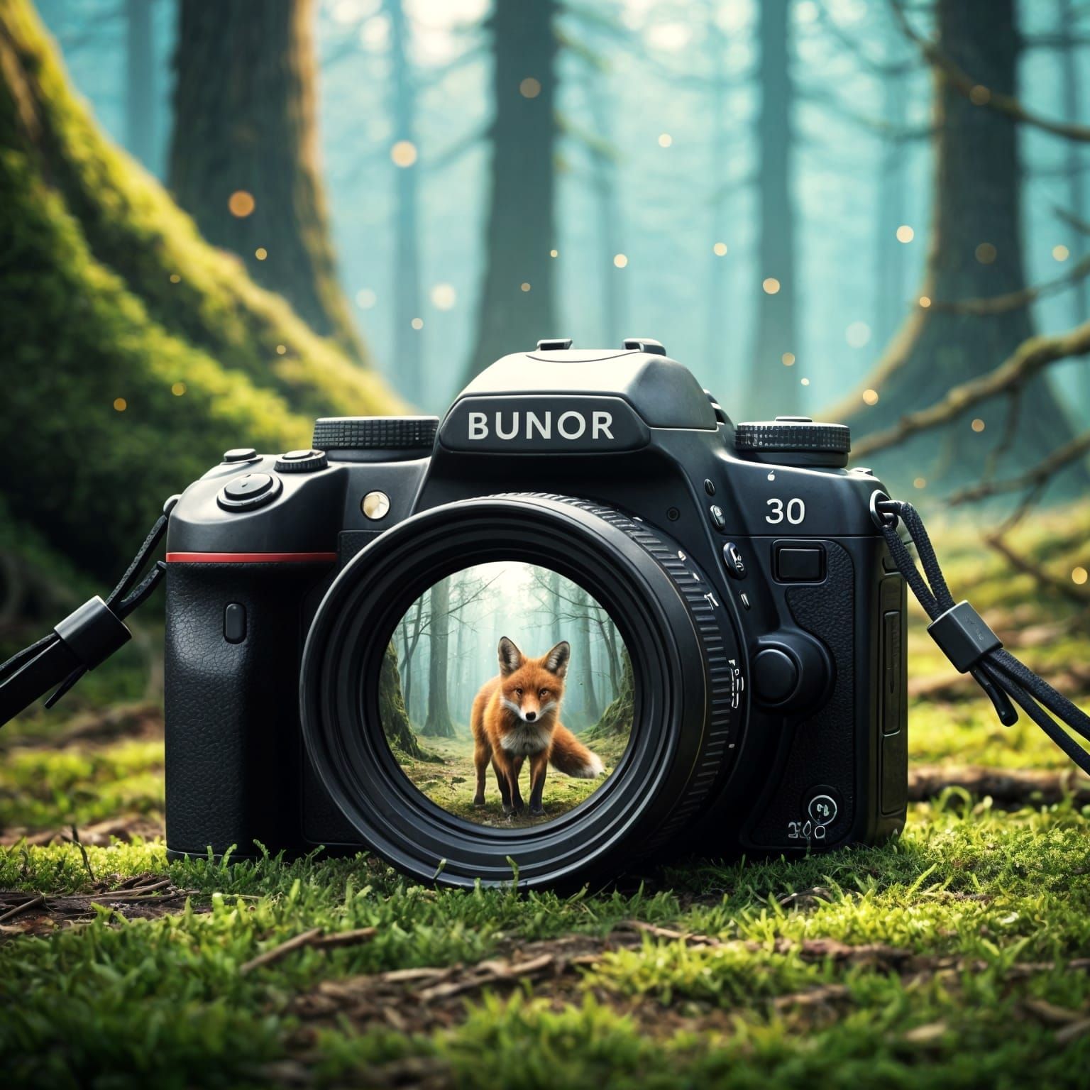 Fox Reflection in Camera Lens: Digital Art