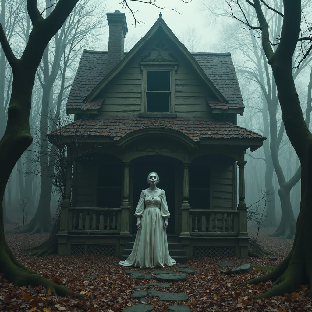 Mysterious, Gothic Cottage in Autumnal Forest