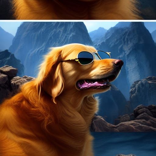 Fantastical Golden Retriever in Bold Sunglasses