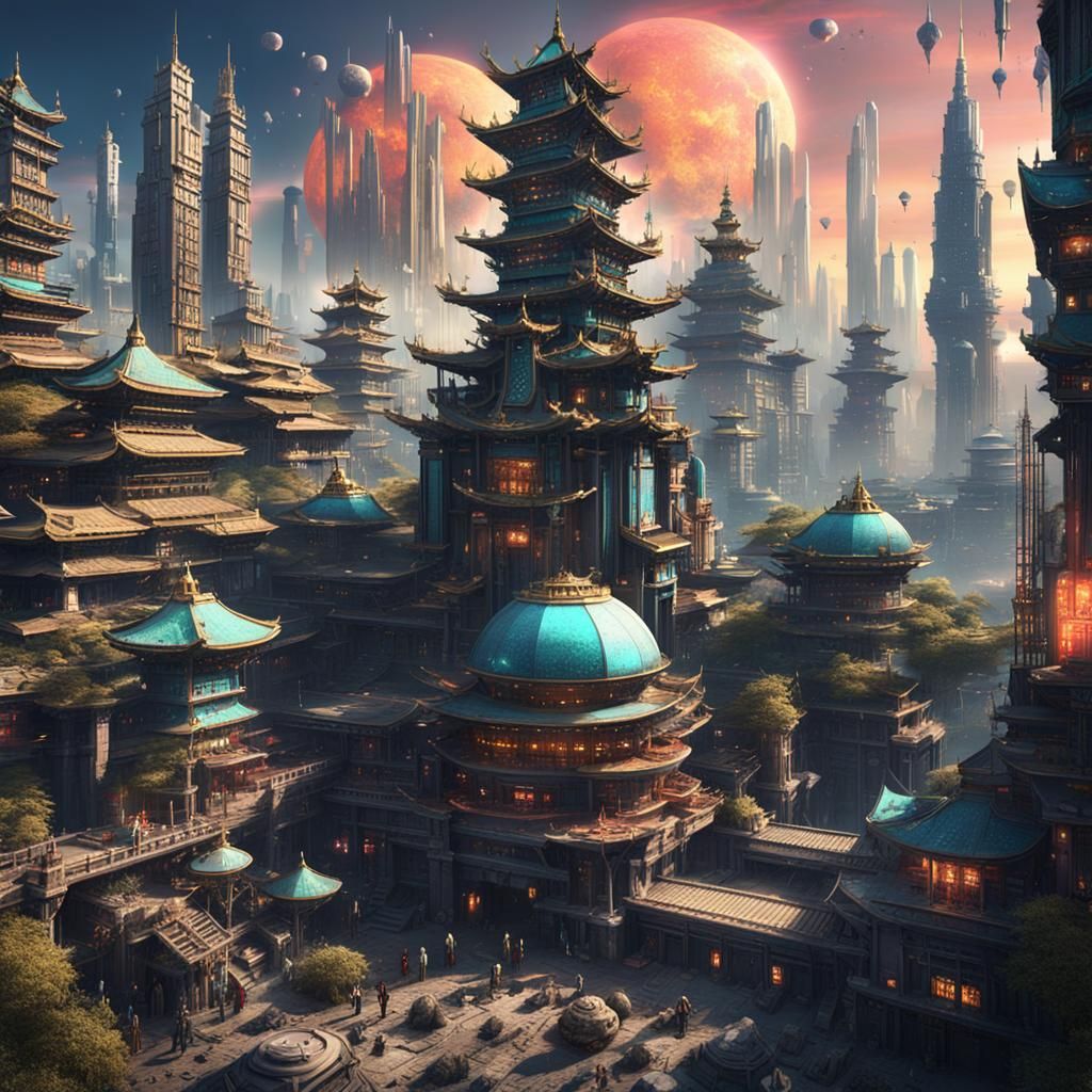 Utopian Future City Amidst Vibrant Natural Arcana