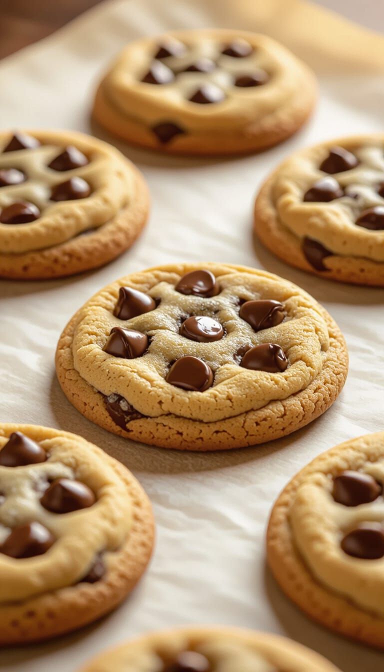 Freshly Baked Chocolate Chip Cookies in Golden Hour Light