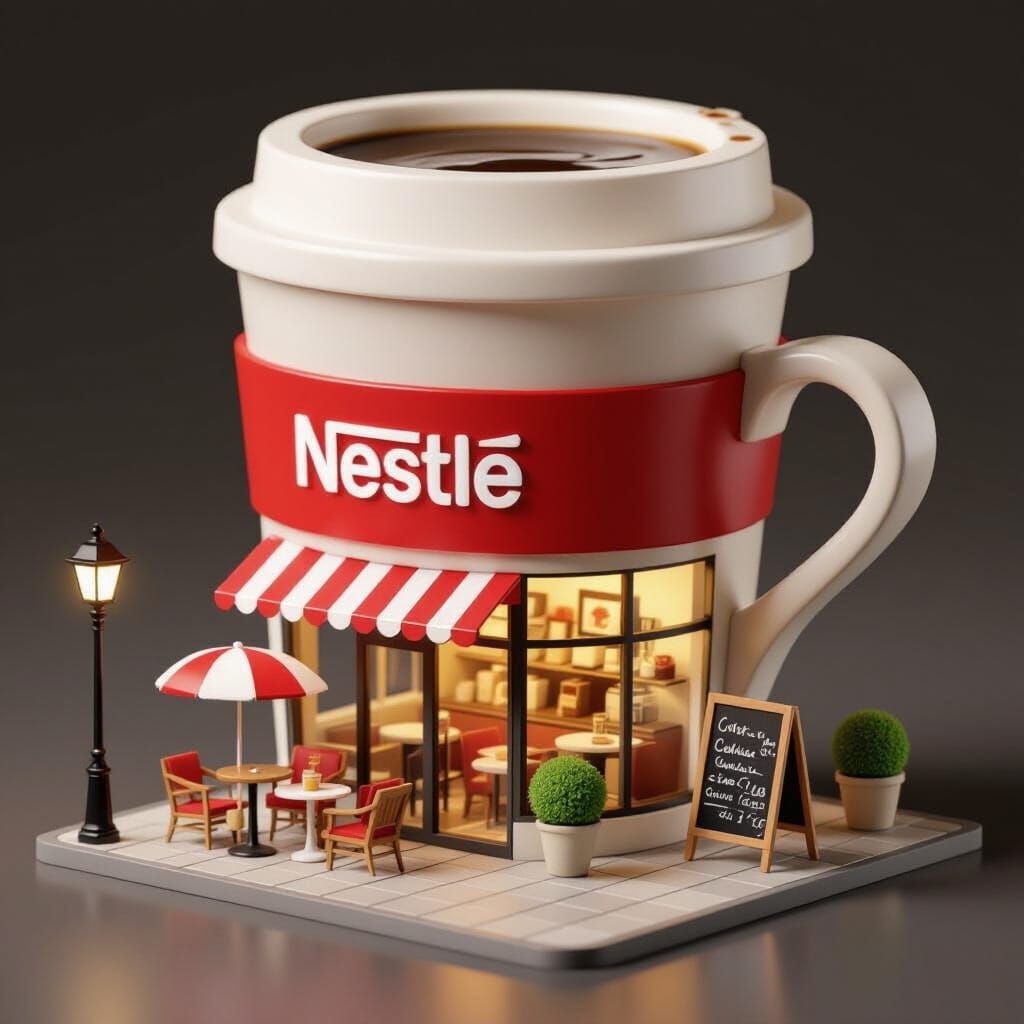 Nestle Coffee Cup Store: 3D Isometric Miniature Diorama