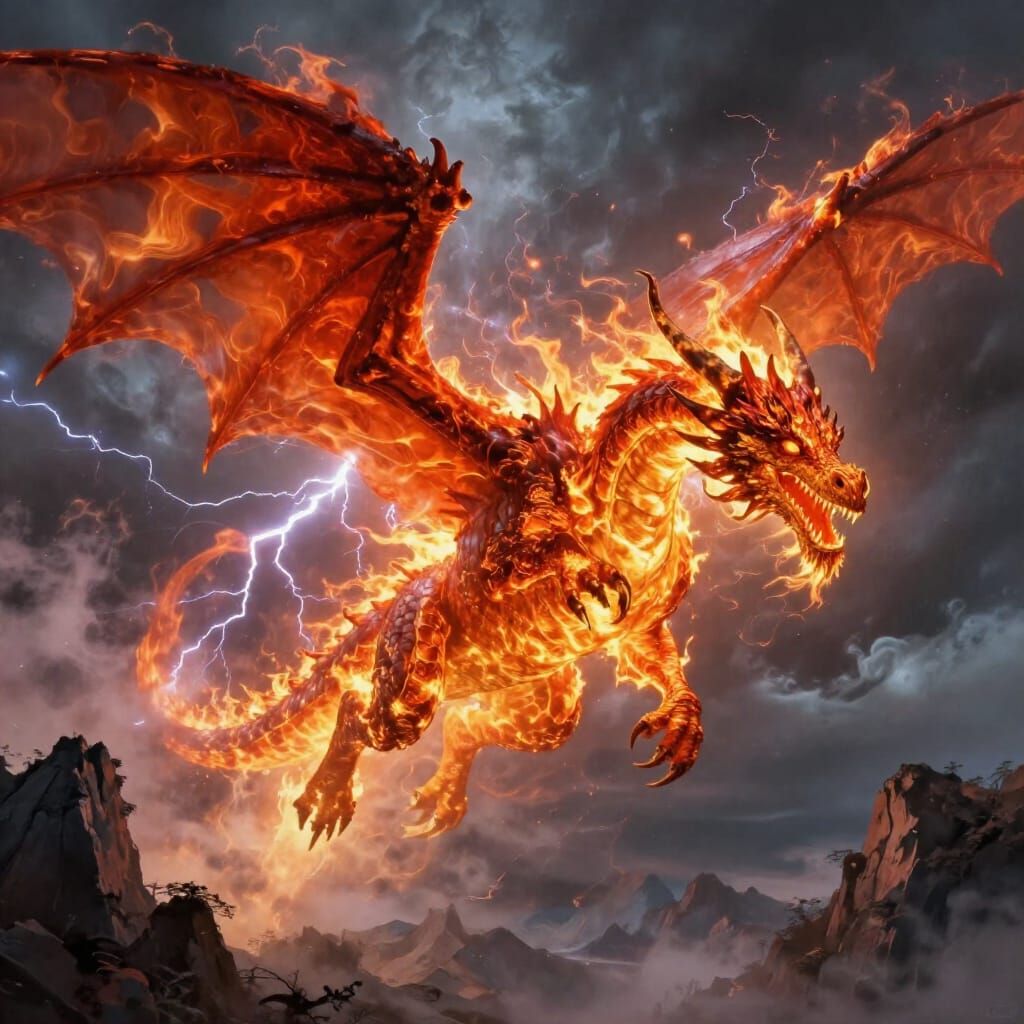 Epic Dragon Soaring Through Stormy Skies