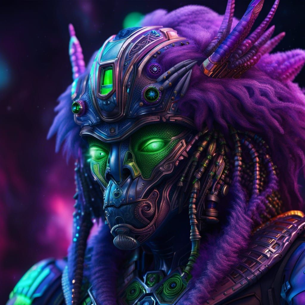 Cyberpunk Alien Emperor in Iridescent Armor