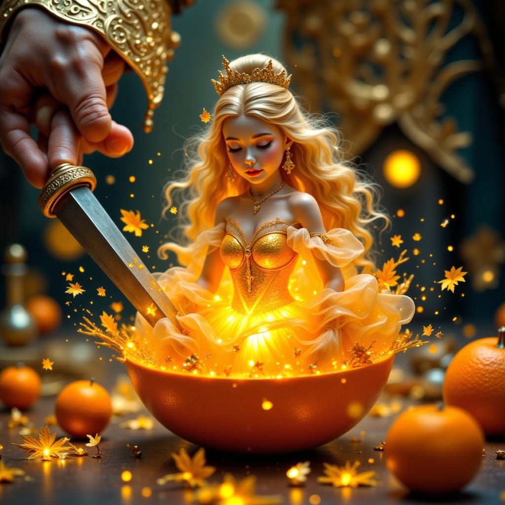 Prince Opens Orange to Reveal Princess in Voluminous Organza