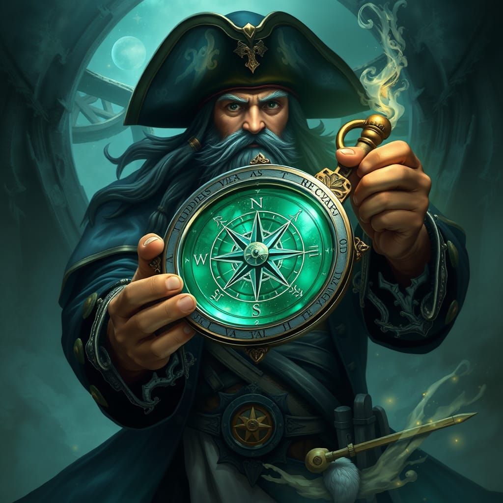 Pirate Lord Holds Mysterious Sea-Green Jade Compass in Dream...