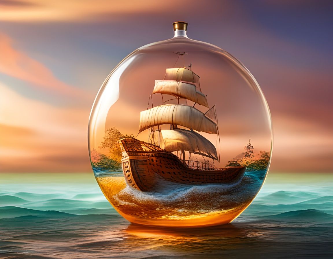 Spanish Galleon Inside a Bottle: Hyperrealistic 3D Render