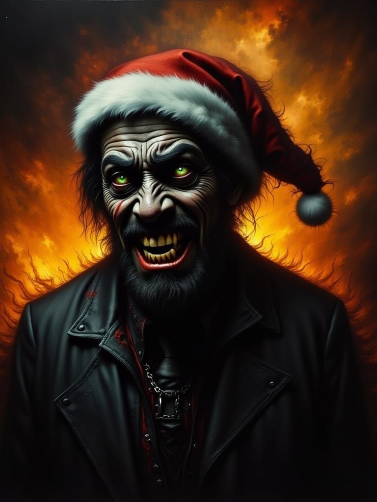 Tired Satan in Santa Hat, Hungover Portrait