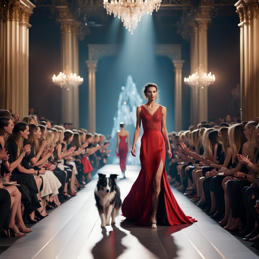 Border Collie Haute Couture Fashion Show, Digital Art