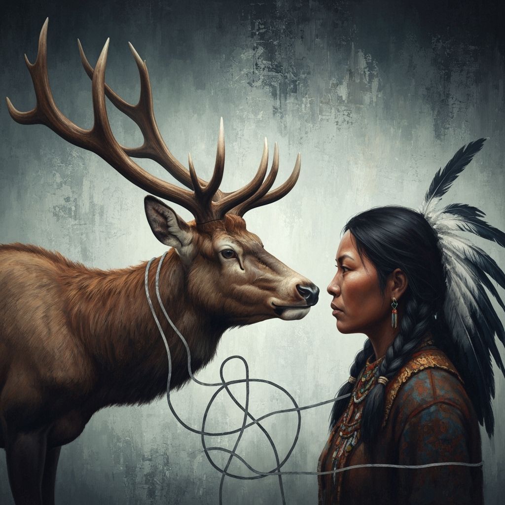 Indigenous Woman and Elk Connected in Graphic Fine Art