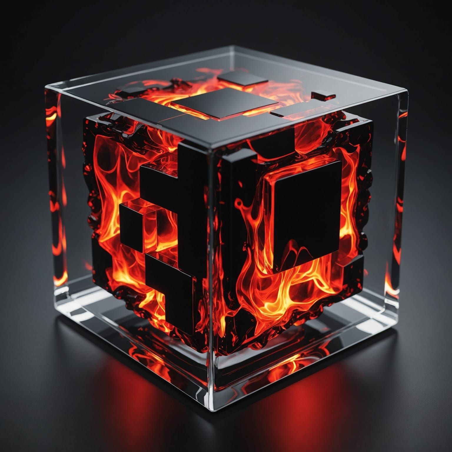Fiery Red and Black Glass Cube Inferno