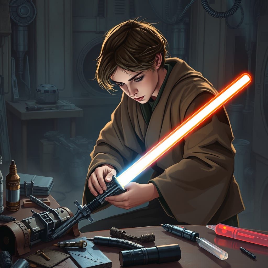 Young Jedi Crafts Elegant Lightsaber with Attuned Kyber Crys...