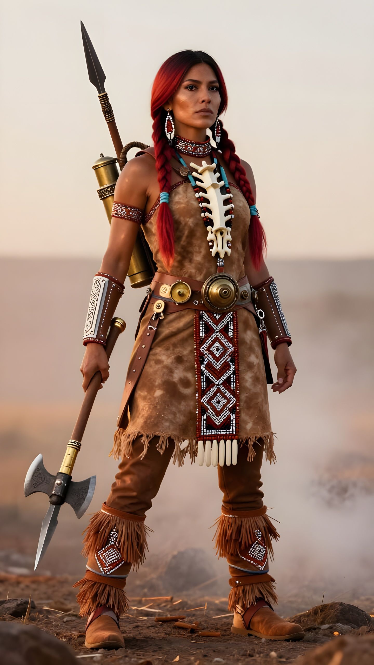 Indigenous Warrior Woman in Cinnamonpunk Steampunk Style