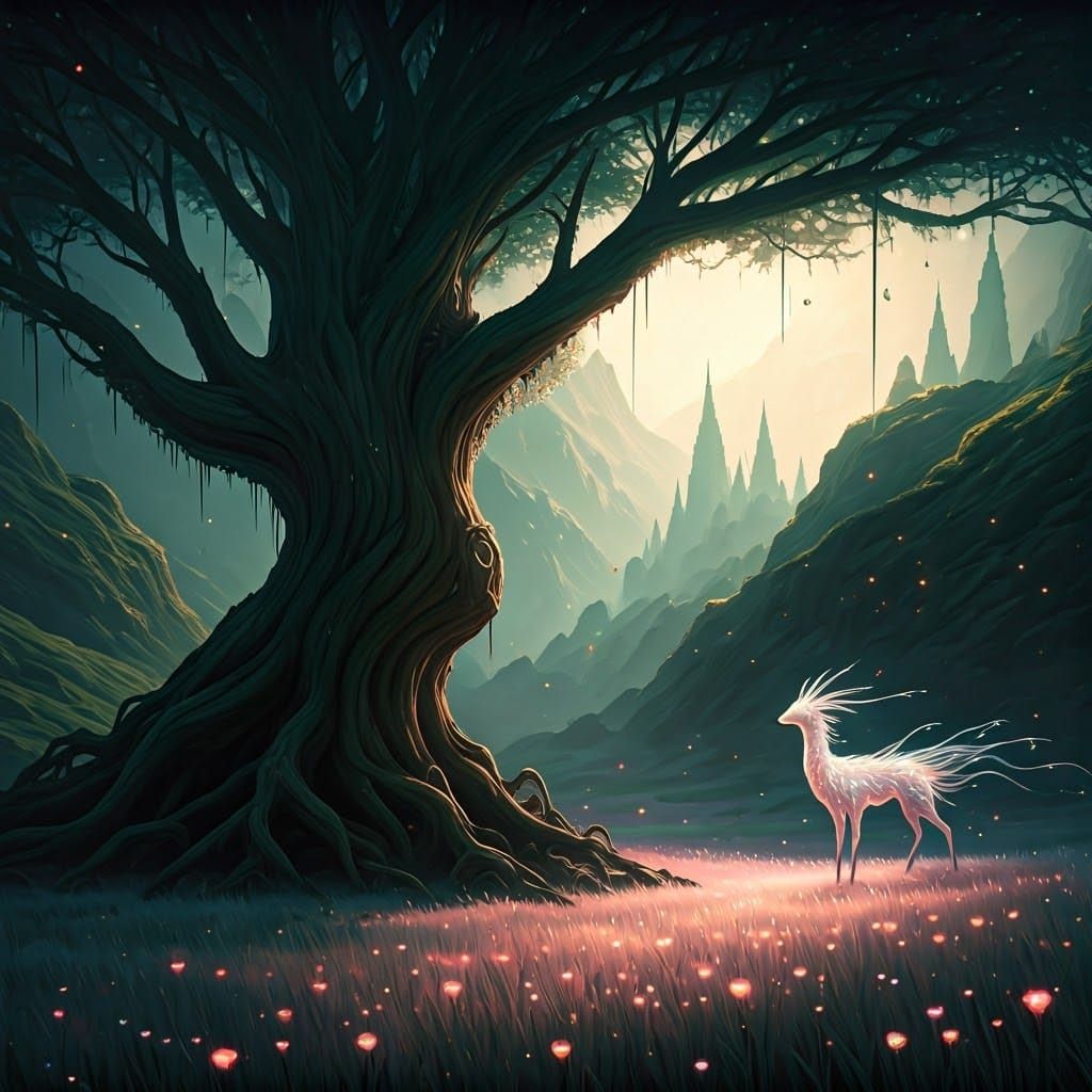 Mystical Creatures in Hidden Valley Landscape