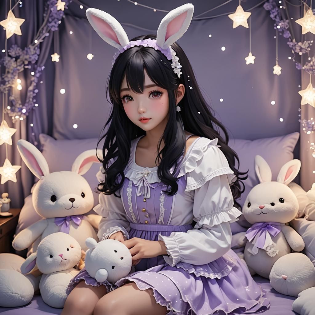 Anime Girl in Princess Outfit with Bunny Ears