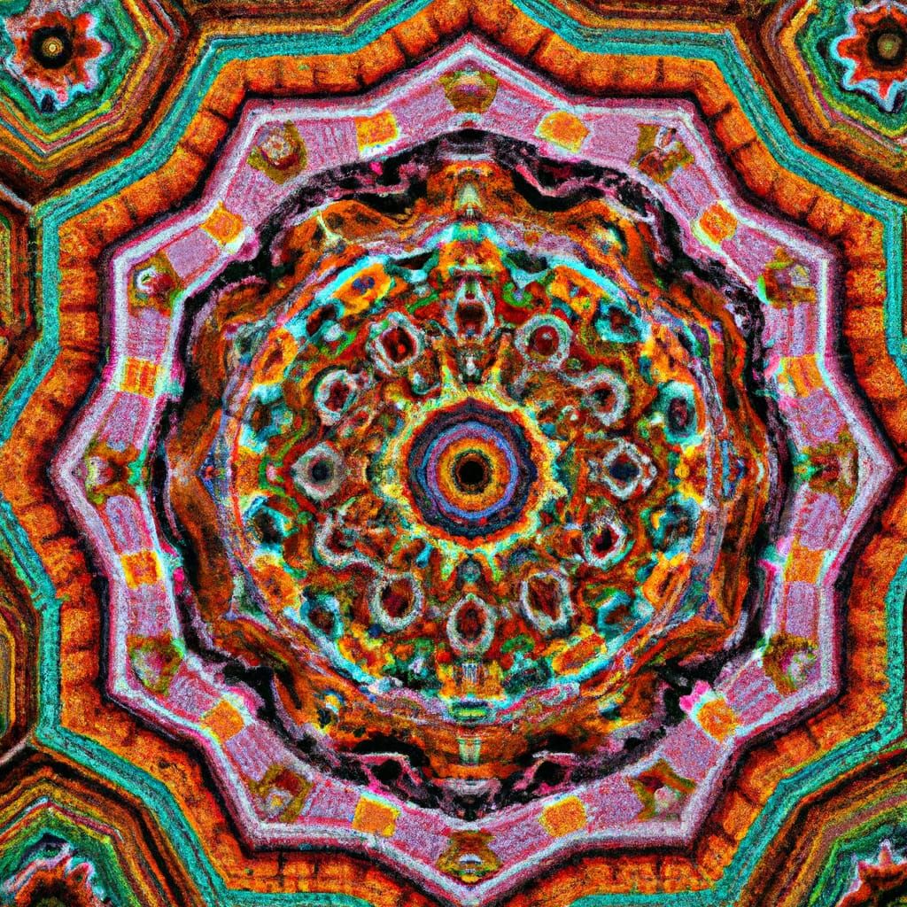 Psychedelic Yarn Painting with Kaleidoscopic Octagons