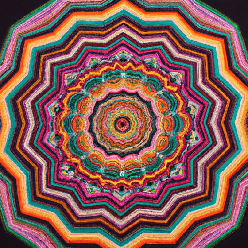 Vibrant Prism Tapestry in Huichol Yarn Art Style