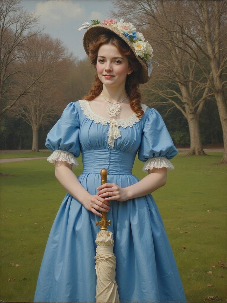 Victorian Woman with Parasol in London Park