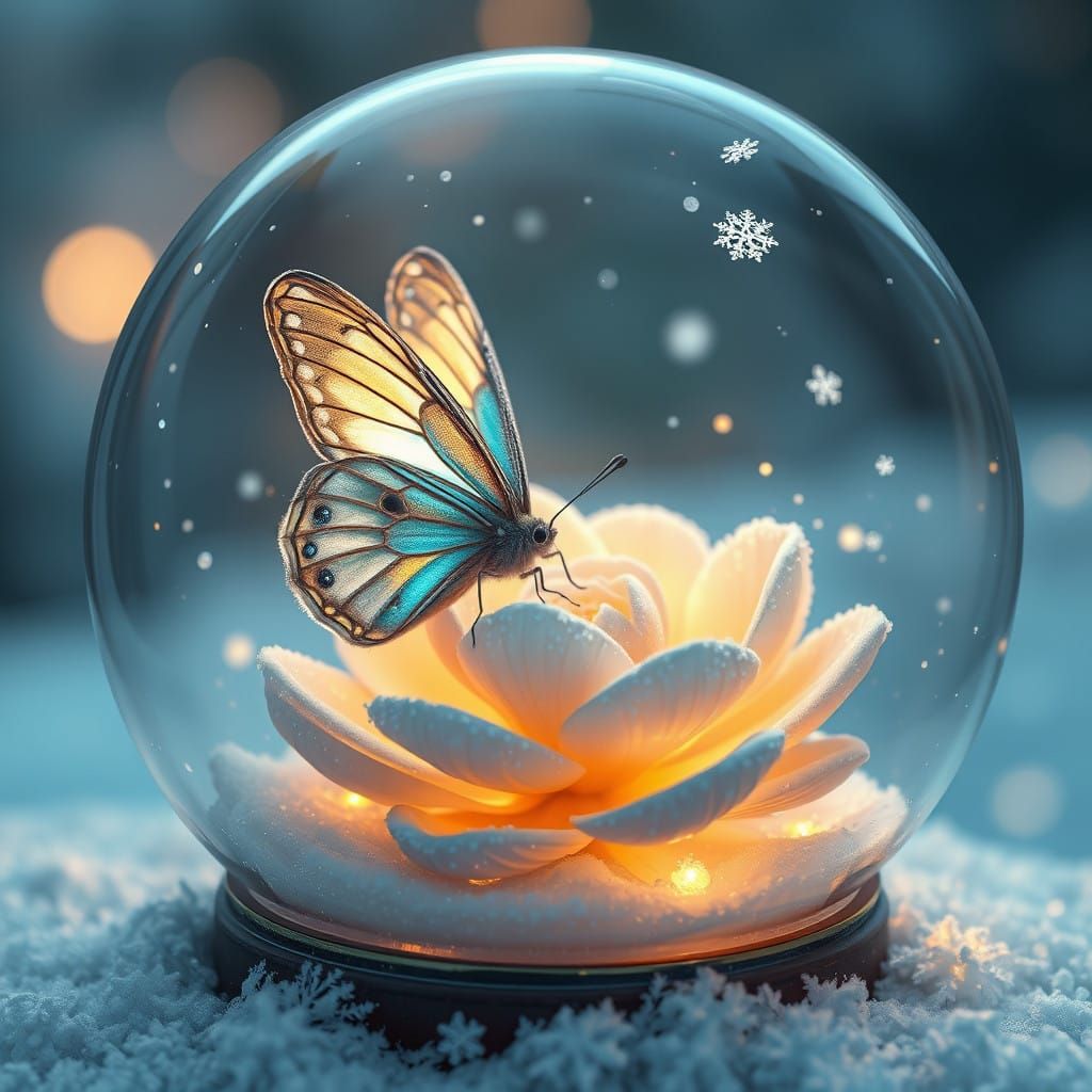 Ethereal Papillon in Frosty Snow Globe Winter Wonderland Sce...