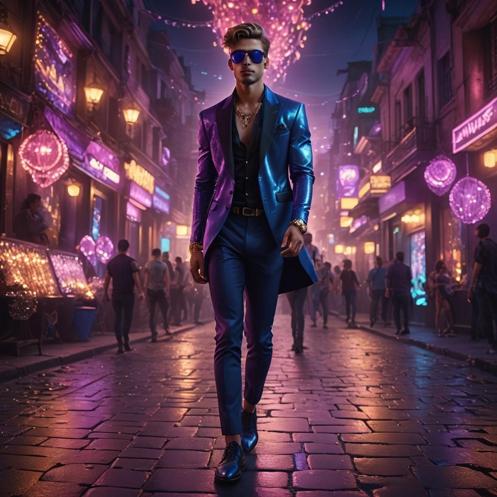 Fashionable Man with Vibrant Lights as Fantasy Concept Art