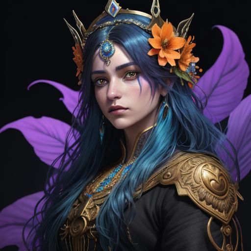 Fantasy Woman with Peacock Feathers in Art Nouveau Style