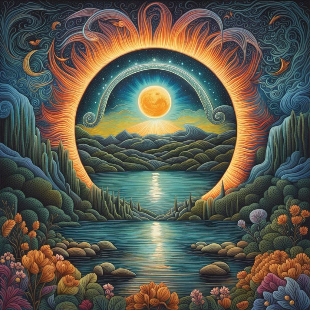 Moonlit Wiccan Landscape Painting in Spiritual Style