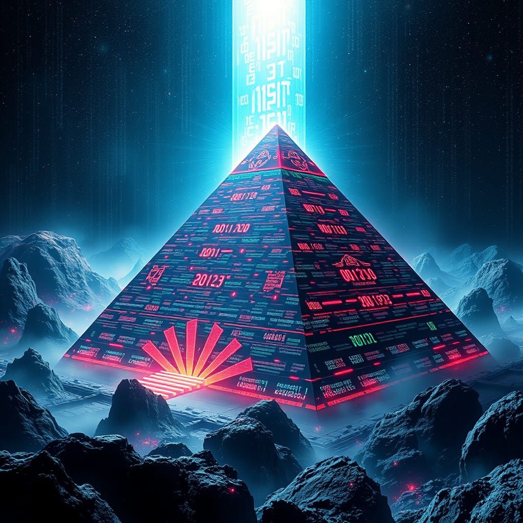 Digital Pyramid in Space with Neon Circuits