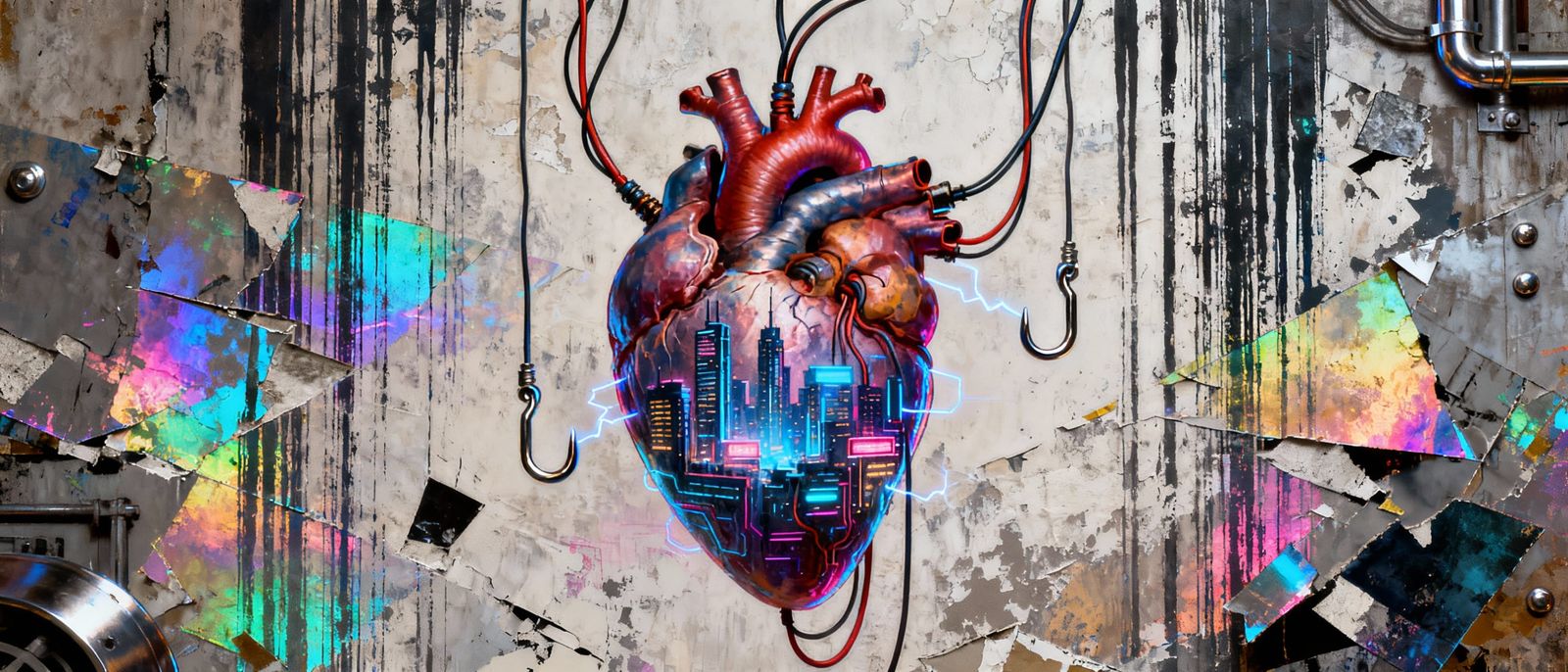 Cyberpunk City Powered by Human Heart