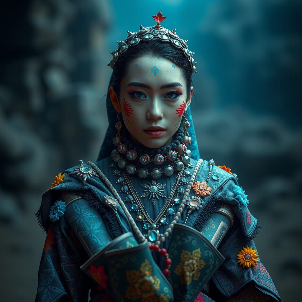 Kaleidoscopic Woman in Dramatic Cinematic Scene