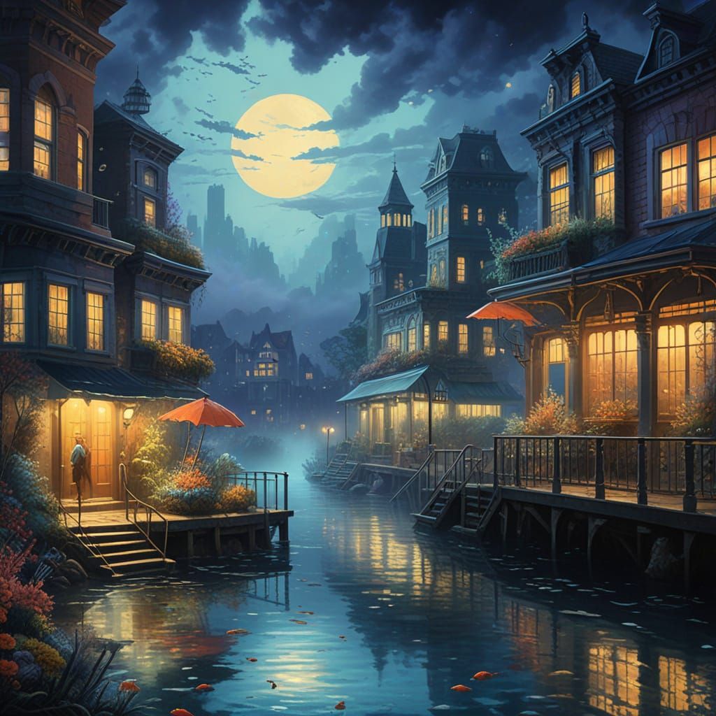 Underwater City in Impressionistic Gouache and Watercolor