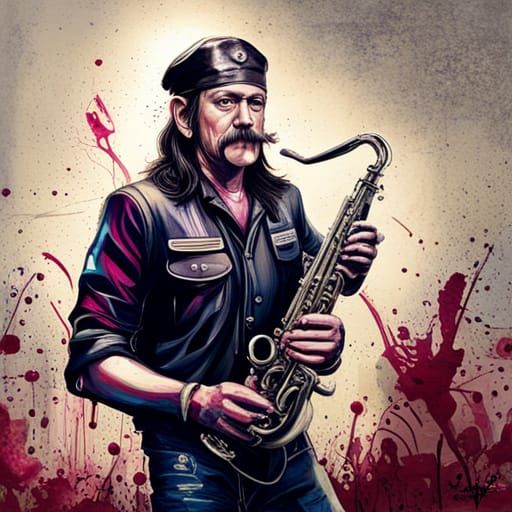 Lemmy Plays Saxophone in Graffiti Splash Art