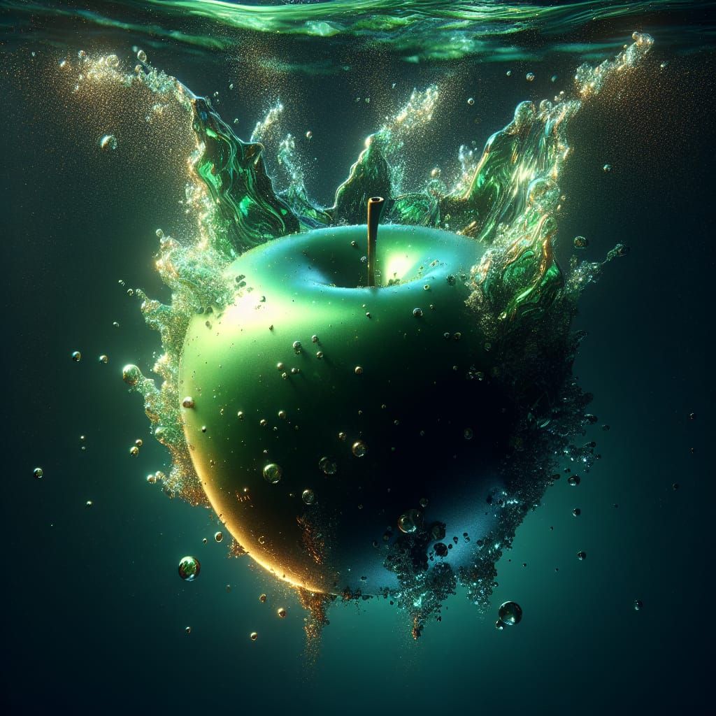 Emerald Apple Submerged in Fantasy Depths