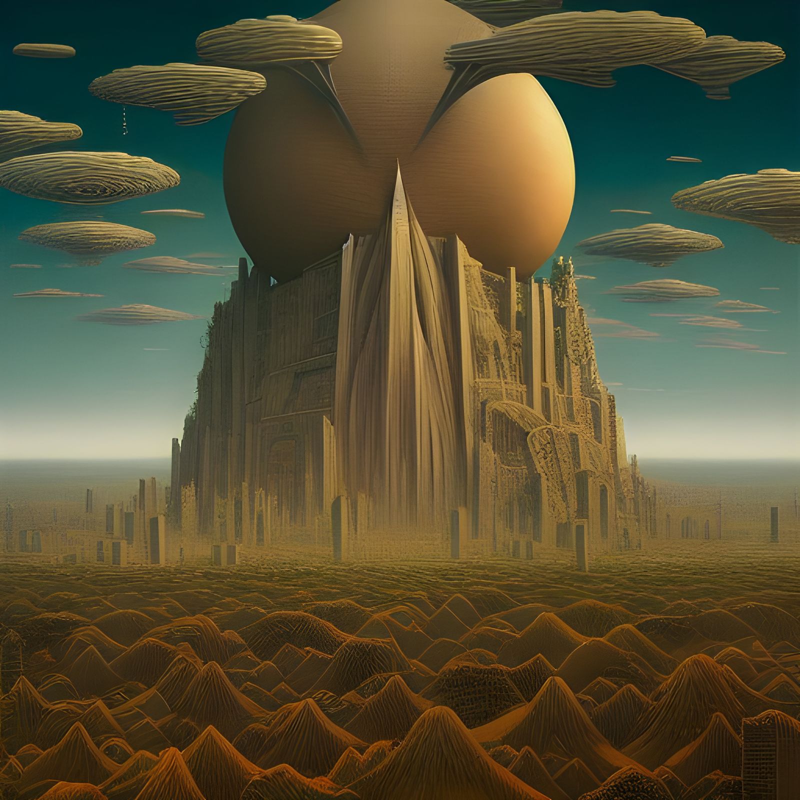 Gigantic World-Eating Machine in Surreal Landscape